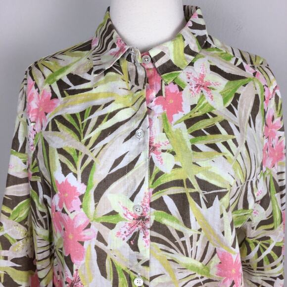 J Jill Love Linen Floral Long Sleeve  Button Down Medium - Picture 2 of 6